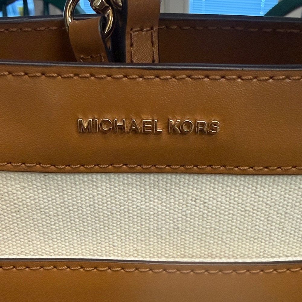 Michael Kors Brown and Cream Striped Tote - Picture 2 of 12